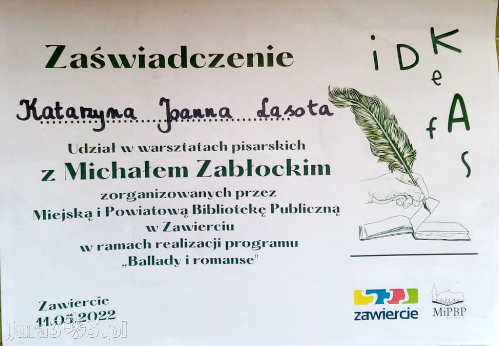 Warsztaty pisarskie z Michałem Zabłockim w Zawierciu