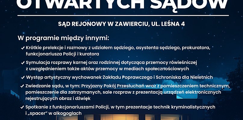 Noc Otwartych Sądów w Zawierciu. Mieszkańcy zajrzą za kulisy.