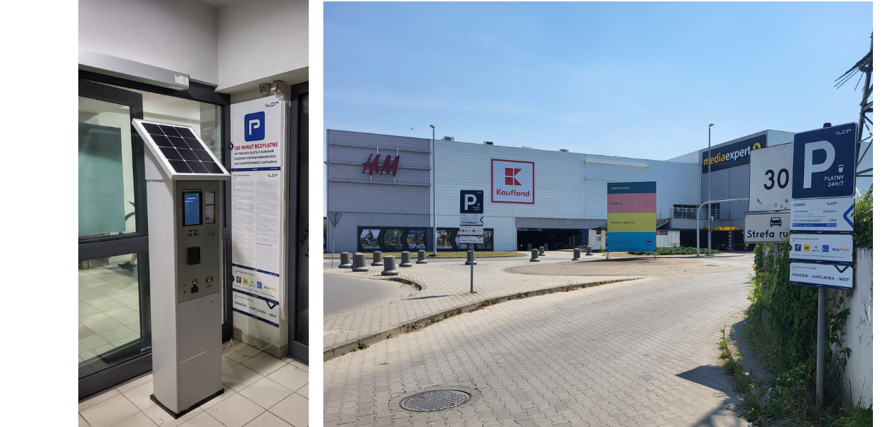 Nowoczesne parkomaty na parkingu przy Pasażu Kapelanka